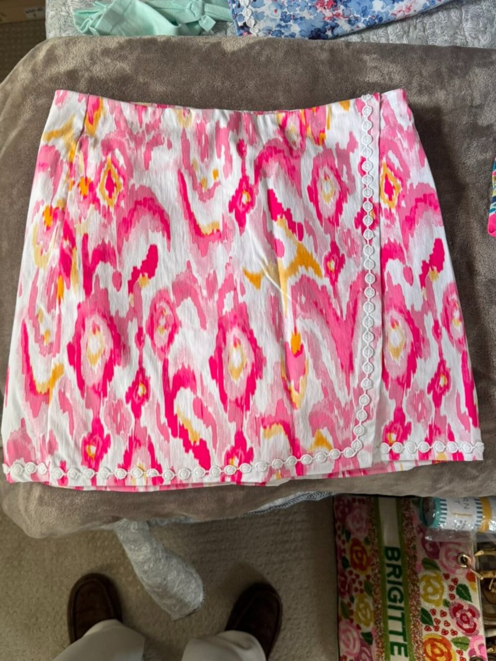 Crown & Ivy Pink Ikat Print Wrap Skort Scallop Trim Size 8